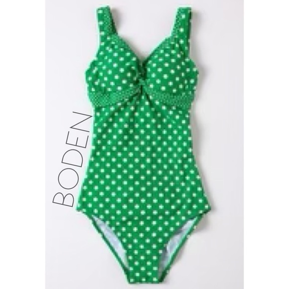 Boden green and white polka dot twist one piece swimsuit 6 Small free shipping - Picture 1 of 7